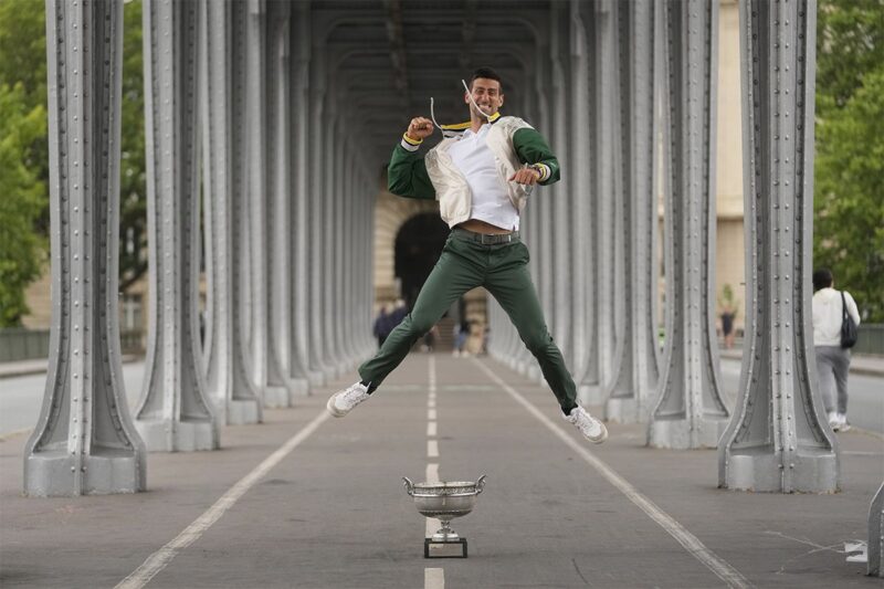 Novak Djokovic jumping in France
